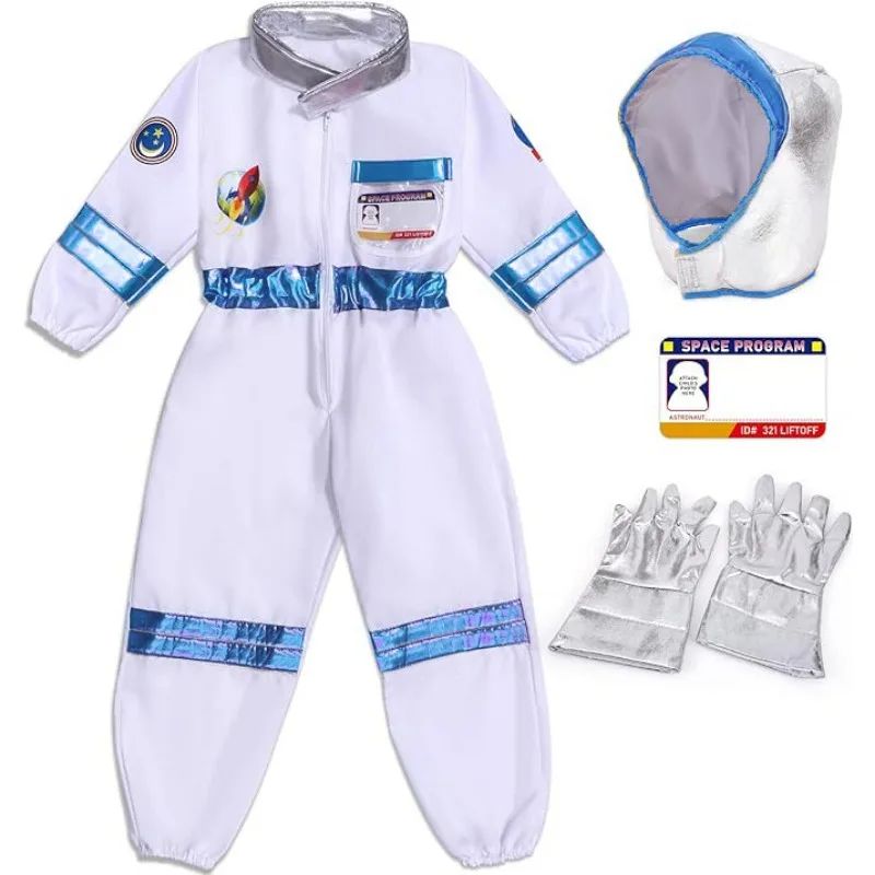 Halloween Astronaut Cosplay Costume Kids Boy Girl Jumpsuit Cartoon Space Party Spaceman Outfit White Spacesuit Bodysuit Clothing