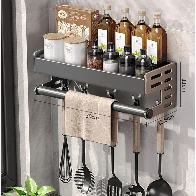 Novo Rack de Armazenamento de Cozinha Suporte para Temperos de Parede Organizador de Cozinha Doméstico Multifuncional Prateleira de Armazenamento