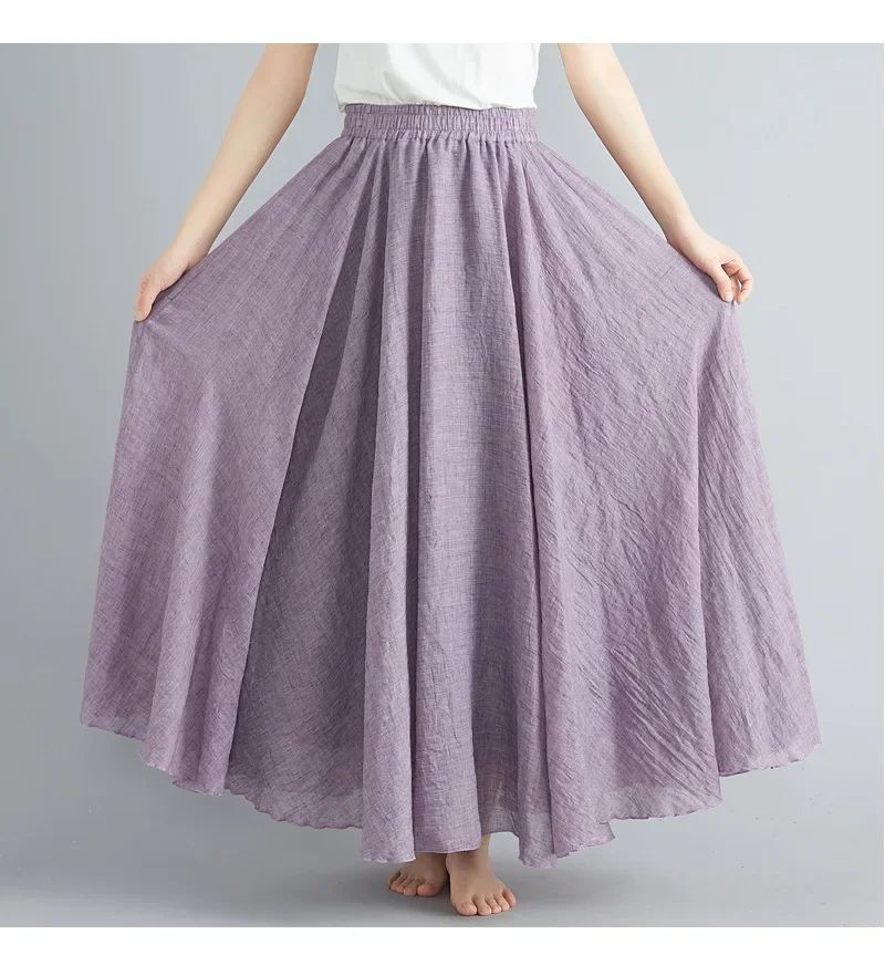 Fashion Solid Cotton Linen Women Skirts Maxi Elegant Harajuku Saia Casual Loose Long Skirt Ladies Clothes Faldas Ropa Mujer