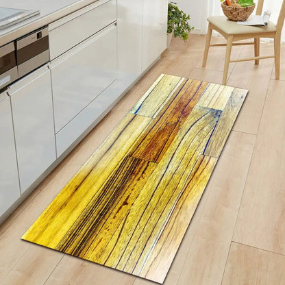 1Pcs Modern Simple Wood Pattern Print Floor Mat Kitchen Bathroom Entrance Non-slip Door Carpet Home Decoration