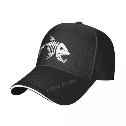 Boné de Pesca Masculino para Ar Livre, Boné de Pesca, Boné de Beisebol, Boné de Golfe, Boné de Caça com Ossos de Peixe de Desenho Animado, Boné Snapback