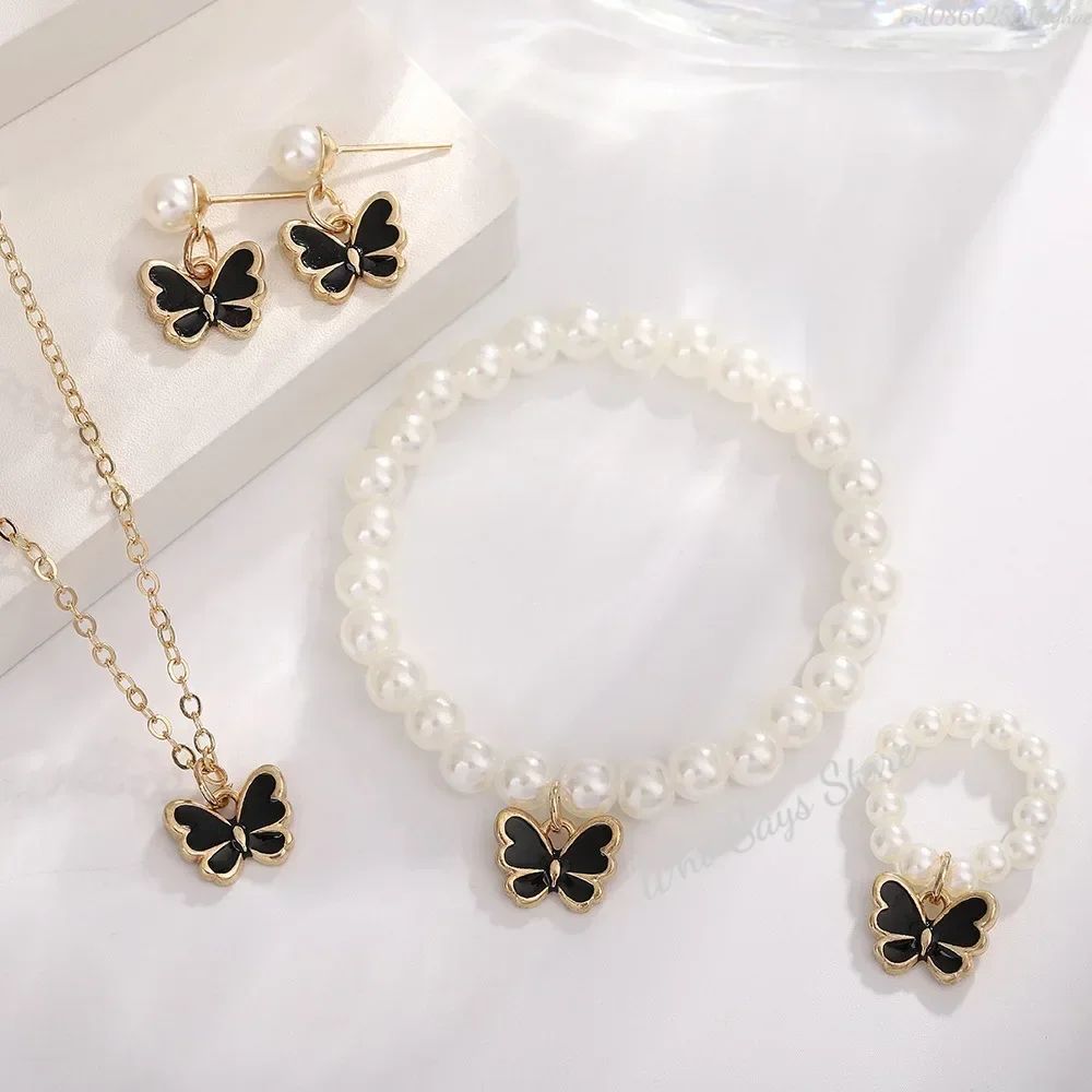 Conjuntos de Joias de Borboleta com Cristal Acrílico Romântico Pulseira Anel Colar Brinco Conjunto para Mulheres Acessórios de Vestido de Jantar de Casamento