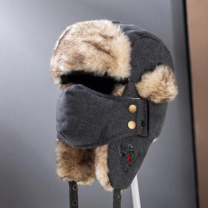 Women Winter Trooper Trapper Hat  Plush Warm Winter Hats with Removable Face Mask Earflaps Hunting Outdoor Hat Protective Warm