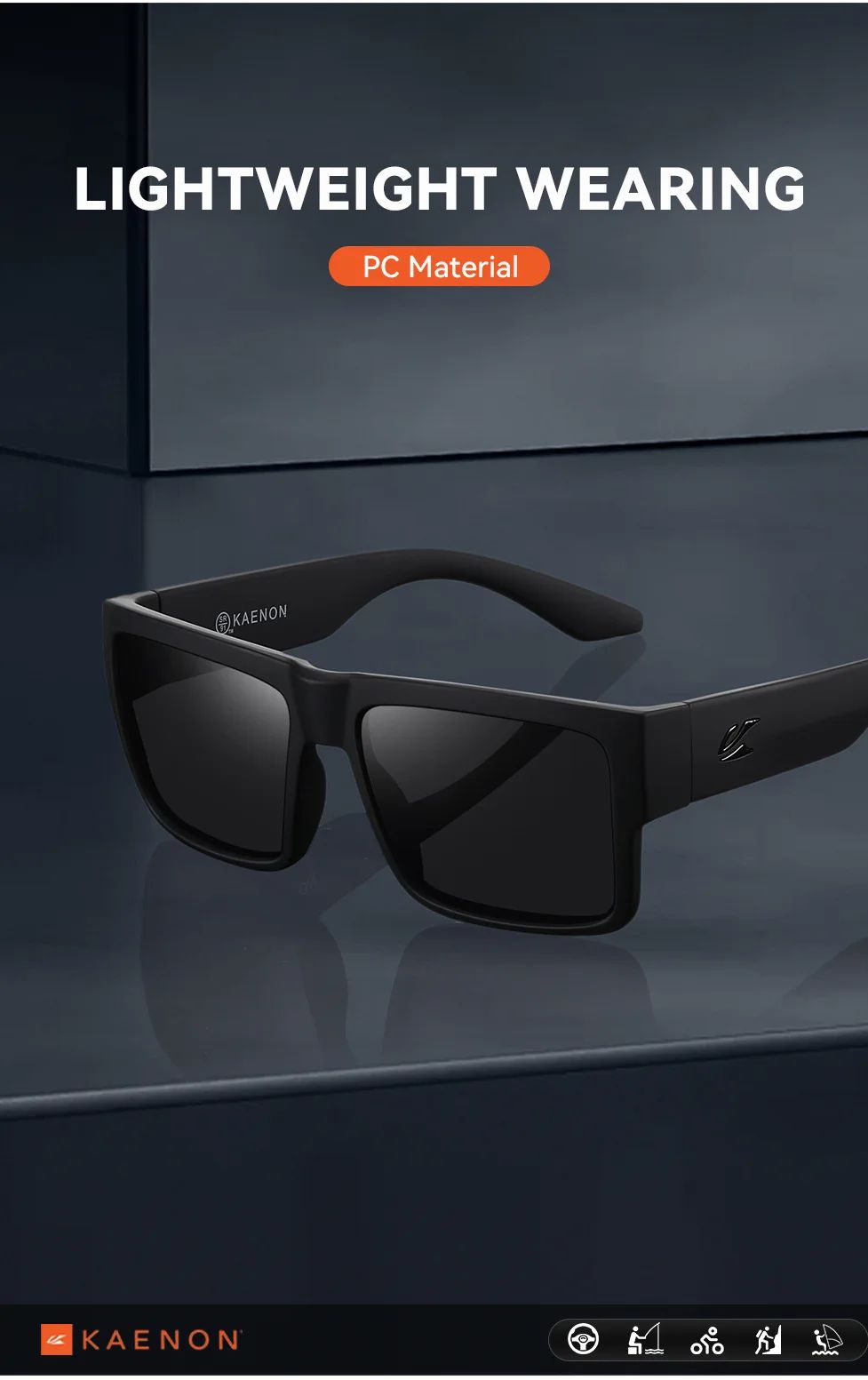 KAENON Fashion Square Versatile Polarized Sunglasses Men Women Sports Fishing Driving Sun Glasses UV400 Eyewear