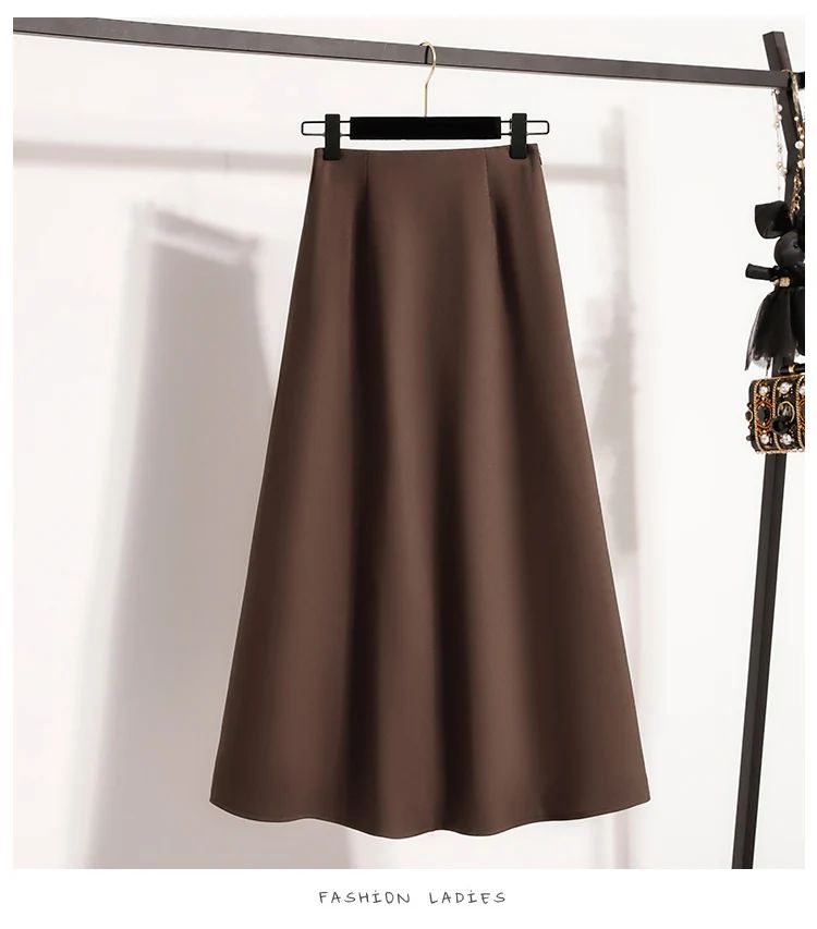 A-Line Mini Skirt High Waist Mid Length Skirts Women's Slimming Black Autumn Elastic Waist Design Solid Color Versatile Skirt