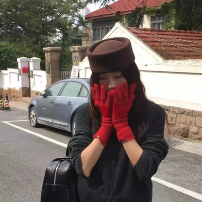 Autumn Winter Women Wool Fedoras Hats Elegant French Hard Top Concave Top Felt Berets Hat  Wedding Fascinator Party Pillbox Cap