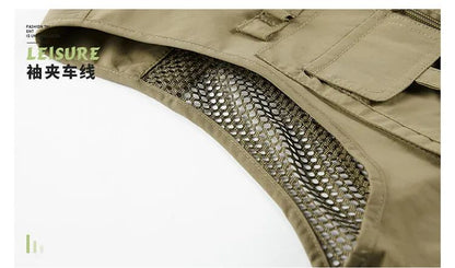 Colete Masculino de Malha com Vários Bolsos Secagem Rápida Sem Mangas Jaqueta Repórter Solto Casual Fino para Pesca Colete Masculino
