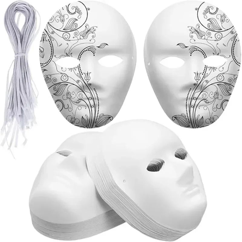 1/8pcs DIY White Masks Halloween Paper Mache Full Face Paintable Cosplay Craft Party Supplies Unisex Face Cover Costume Prop