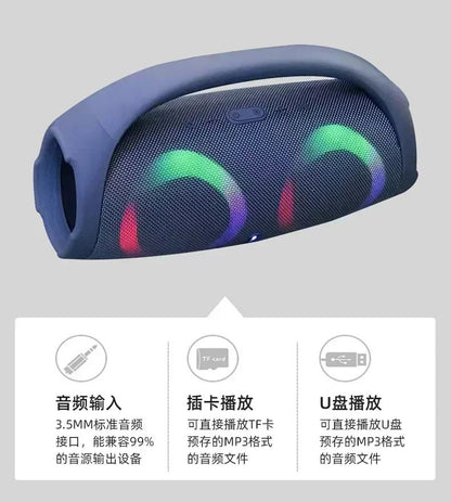 Caixa de Som Portátil Impermeável 100W de Alta Potência Bluetooth Luz RGB Colorida Subwoofer Sem Fio 360 Estéreo Surround TWS FM