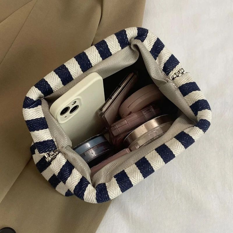 Casual Colorblock Bag Ladies Ruched Cloud Purse Summer Woven Crochet Purses for Women Beach Clutch Handbags 2025 Dumpling Hobo