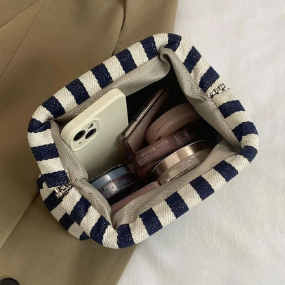 Casual Colorblock Bag Ladies Ruched Cloud Purse Summer Woven Crochet Purses for Women Beach Clutch Handbags 2025 Dumpling Hobo