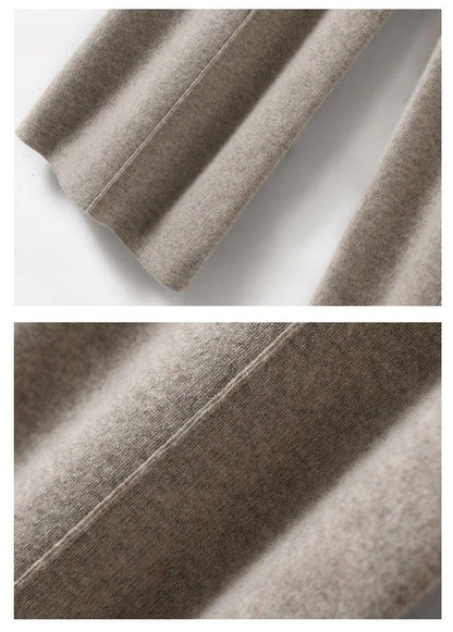 High Waist Wide Leg Pants Mid-Seam Knitted Trousers Drawstring Waist Belted Floor-Length Pure Color Versatile Autumn Winter Casu