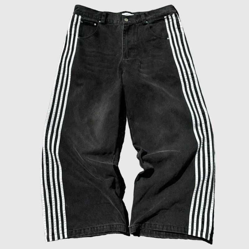Y2K Baggy Jeans high quality Embroidered Striped Harajuku Sweatpants men women Hip Hop streetwear Casual wide leg Denim Pants