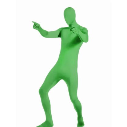 Adult Child Full Body Hooded Tights High Stretch Green Stage Performance Zipper Costume Halloween Invisible Man Dress Up Costume