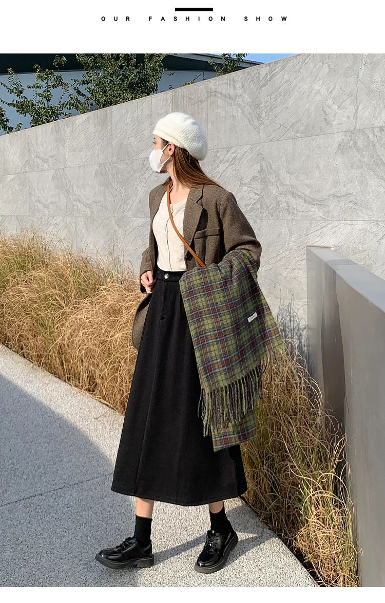 High Waist Plus Size Women Skirt Spring Women Clothing High Waist Hepburn Style Mid-Length A-Line Skirt New Casual Solid Skirts