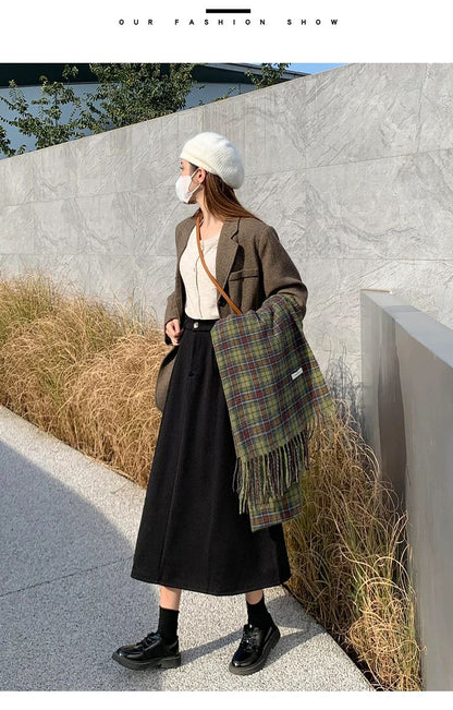 High Waist Plus Size Women Skirt Spring Women Clothing High Waist Hepburn Style Mid-Length A-Line Skirt New Casual Solid Skirts