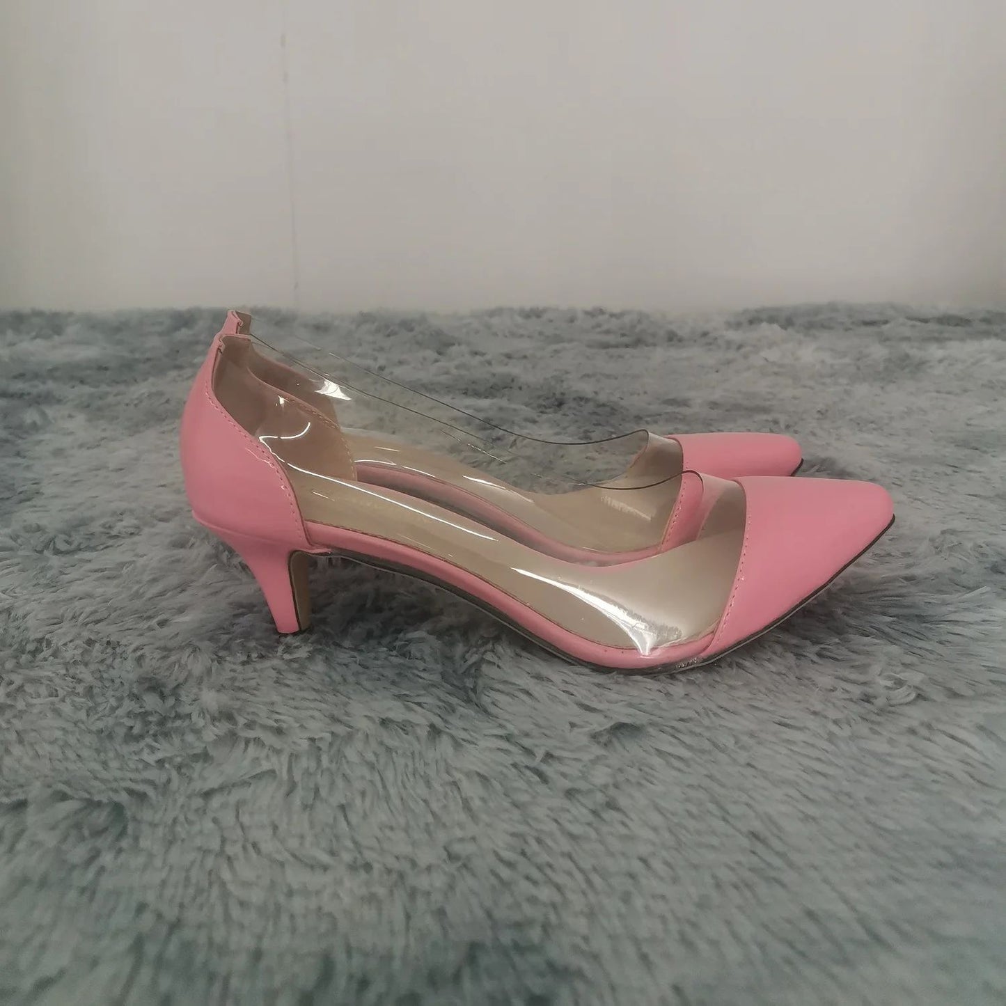 Women Patent Leather Sexy Pumps 2025 Autumn PVC Transparent 5cm Low Heel Pointed Toe Slip-on Thin High Heels Party Wedding Shoes