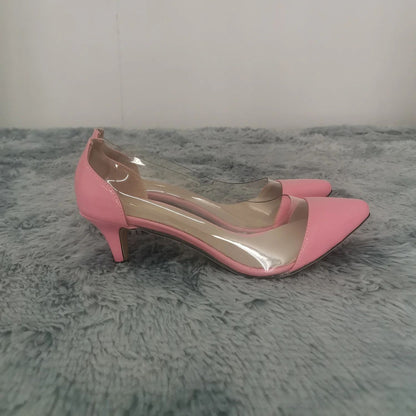 Women Patent Leather Sexy Pumps 2025 Autumn PVC Transparent 5cm Low Heel Pointed Toe Slip-on Thin High Heels Party Wedding Shoes