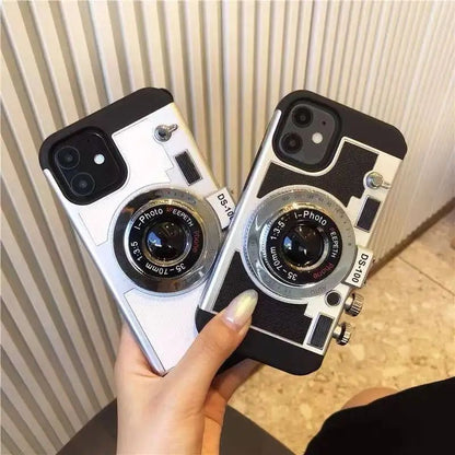 Capa de Couro Emily Em Paris Câmera Retrô 3D para IPhone 11 13 14 15 16 Pro Max 12 Mini XS XR X 7 8 Plus SE 2022 Acessórios IPhone