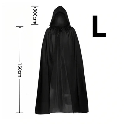 Halloween Cloak Soft Unisex Hooded Black Robe Witch Long Cape Cosplay Costume Prop Party Performance Supplies Holiday Decoration