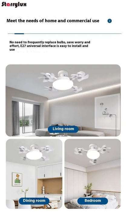 LED Smart Silent Fan Light with E27 Screw Creative 3/4/5 Head Remote-Controlled 3-Speed Adjustable for Home Living Room Bedroom