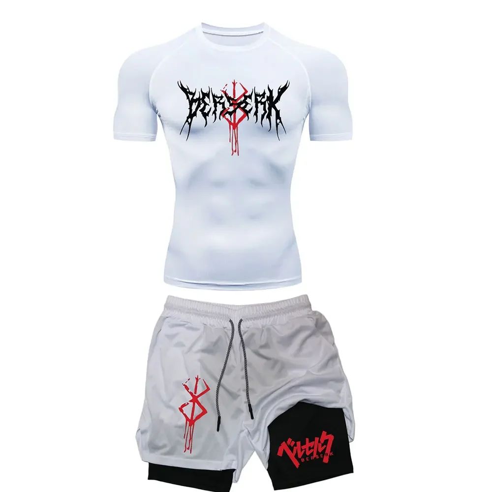 Anime Berserk Compression Set Men's Workout Gym Tshirts Breathable Running Shorts Quick Dry Sports Rash Guard Sportwear Set