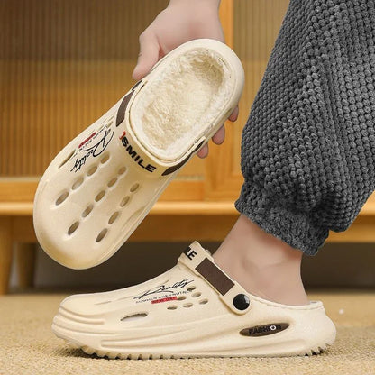 Men Cotton Slippers Winter Warm Furry Clogs Soft Indoor Bedroom Cotton Shoes EVA Fluff Slides Casual Comfortable Plush