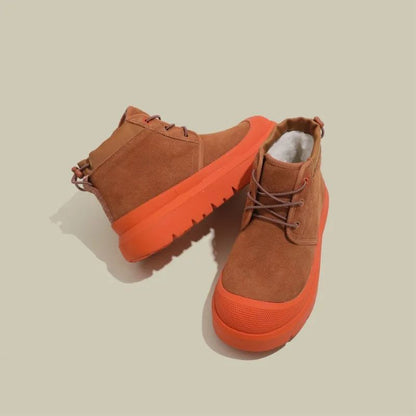 Fujin 4cm New Synthetic Suede Genuine Leather Spring Autumn Ankle Booties Chunky Sneakers High Brand Big Size Plush Women Shoes