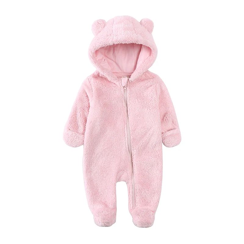 0-24M Baby Rompers Infant Clothes Winter Newborn Baby Boy Girl Zipper Bodysuit Bear Fleece Hooded Pyjamas