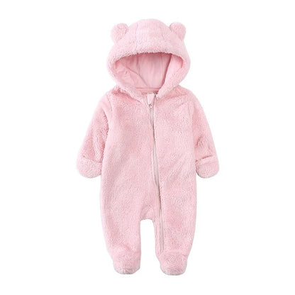 0-24M Baby Rompers Infant Clothes Winter Newborn Baby Boy Girl Zipper Bodysuit Bear Fleece Hooded Pyjamas