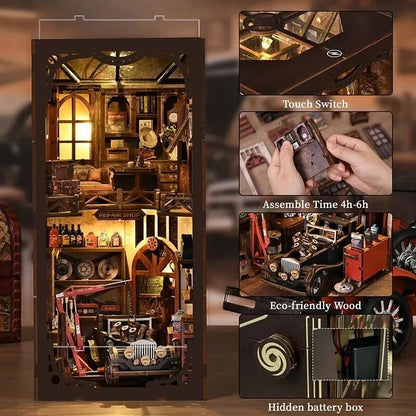 Retro DIY De Madeira Recantos de Livros Figuras Kits de Miniaturas Caixa Surpresa Oficina de Reparos de Artesanato Estante Decoração de Aparadores