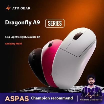 Mouse Gamer Sem Fio ATK Dragonfly A9 Ultra Paw3950 Modos Duplos Personalizado 8K Leve Acessórios Para PC Para Jogadores de FPS