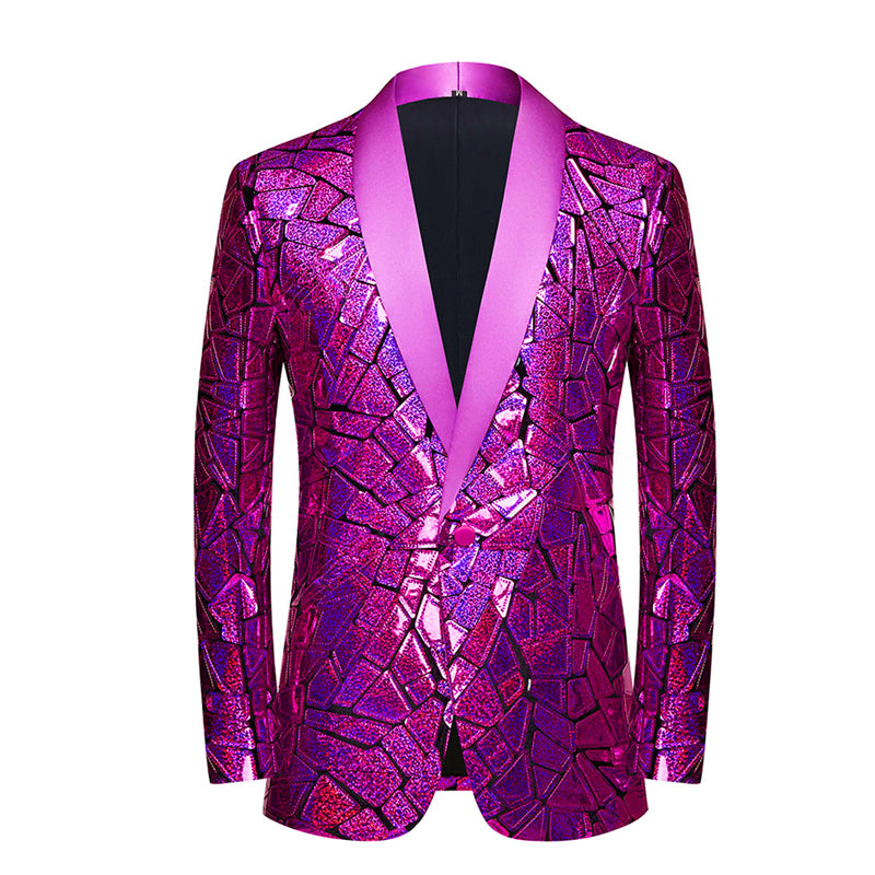 Luxury Laser Sequin Tuxedo Blazer Jacket Men One Button Shawl Lapel Dress Suit Blazer Male Party Stage Prom Singer Costume Homme