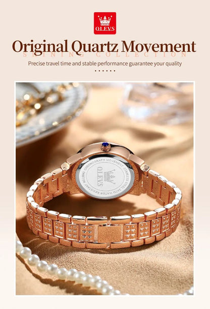 OLEVS Watch Women Fashion Elegant Stainless Steel Waterproof Quartz Wristwatch Luxury Ladies Dress Watches