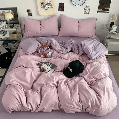 2025 new class A can sleep naked washed cotton solid color sheets student dormitory simple double-spell four-piece bedding