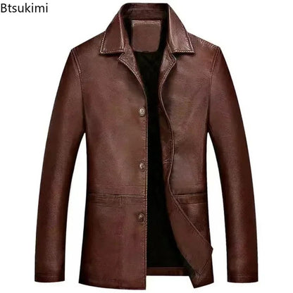 2025 Men's Soft PU Leather Jackets Business Office Coats Breathable Solid Male Faux Leather Jackets Warm Outerwear Plus Size 7XL