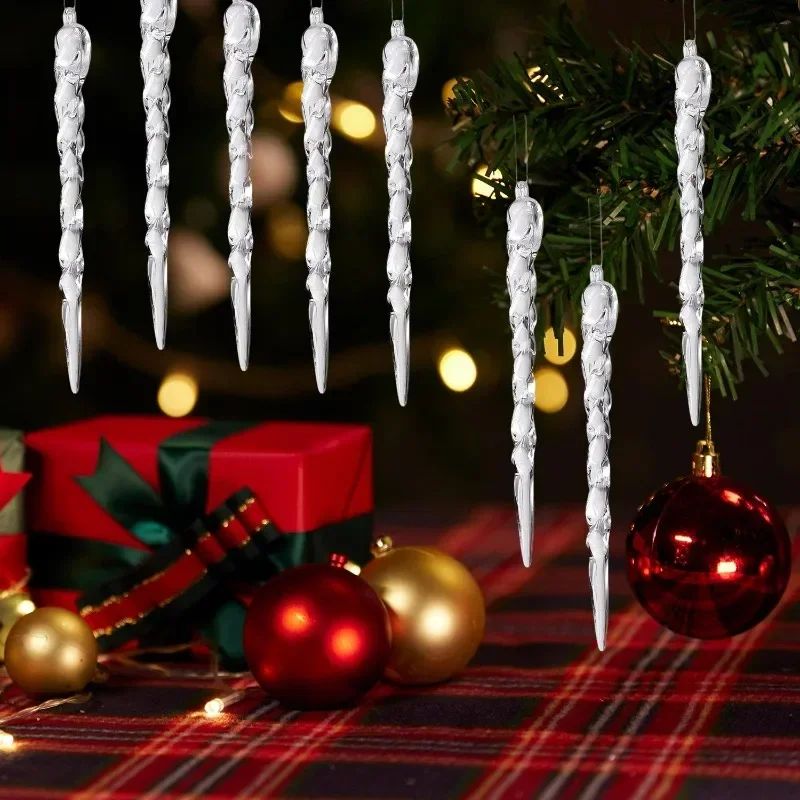 60/12PCS Clear Acrylic Icicle Christmas Ornaments Crystal Hanging Pendant Spiral Strip Icicle for Xmas Tree Wedding Party Decor