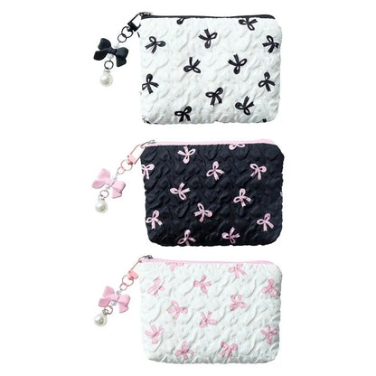 1PC Color Bow Canvas Large Capacity Lipstick Air Cushion Storage Bags Women's Makeup Bag Commuter Handbag Travel Toiletry Bags