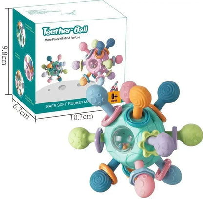 Silicone Teether Baby Toys 0 12 Months Rotating Rattle Ball Grasping Activity Baby Development Toy Baby Sensory Toys for Babies