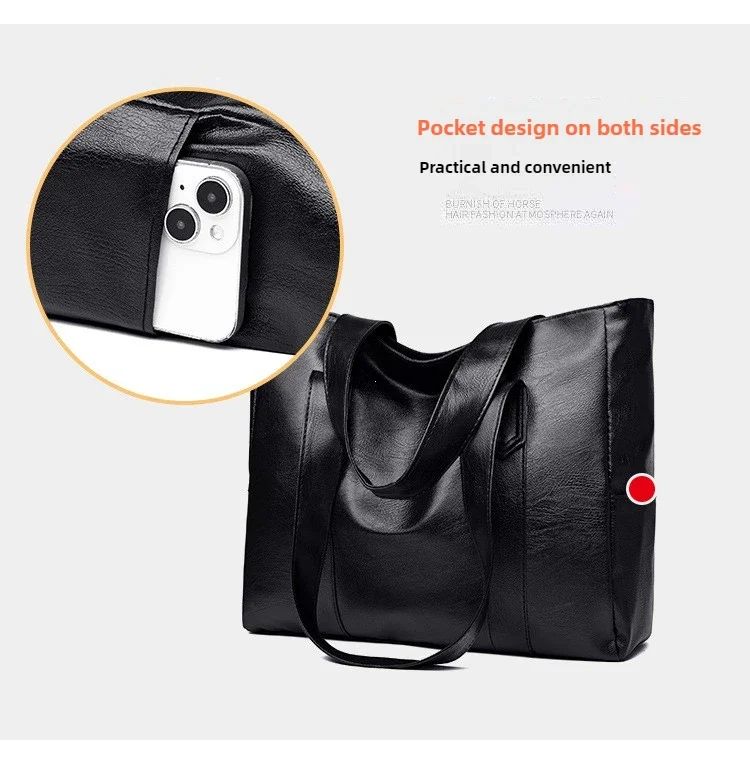 Female Big Soft Leather Satchel Bag Classic Solid Color Simple Casual Large Capacity Tote Single Shoulder Bag Purses and Handbag