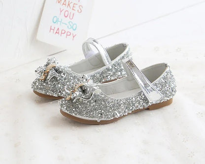 Fashion Girls Shoes Kids Flats Shoes Sequins Rhinestone Princess With Butterfly-Knot Flats Shoes For Students New Autumn 2022