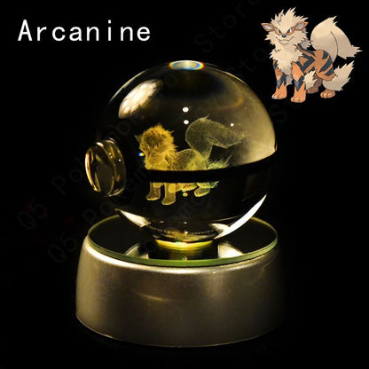 Esfera de Cristal 3D Pokémon 7CM 5CM Mewtwo Pikachu Gengar Bola de Cristal de Vidro Pokémon Pokebola Luminária Noturna LED com Base de Presente