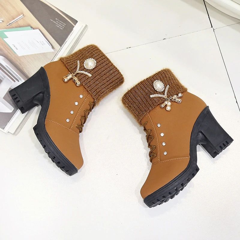 Women Boots Winter Designer High Heels Shoes for Women 2024 New Short Plush High Platform Ankle Boots Elegant Botas Mujer