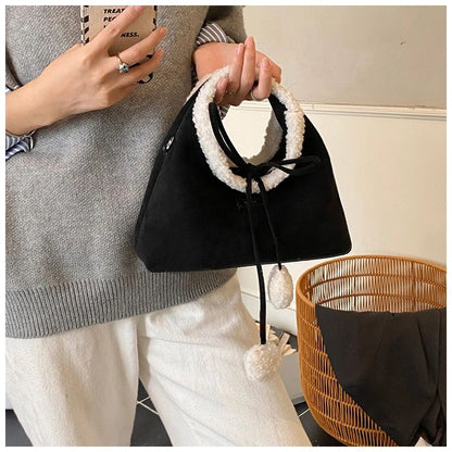Faux Suede Solid Color Bow Hairy Cute Women's Handbags Christmas Gift Giving Fashion Bags 2025 Autumn/winter New Shoulder Bags
