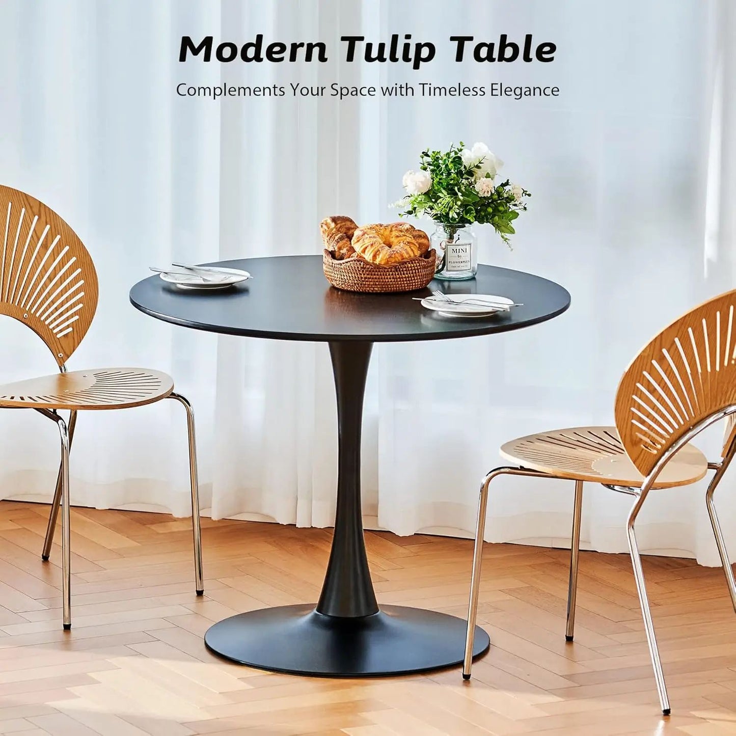 Small Pedestal Table for Dining Room Kitchen Living Room Round Dining Table, 36 Inch Tulip Table with MDF Top and Steel Base