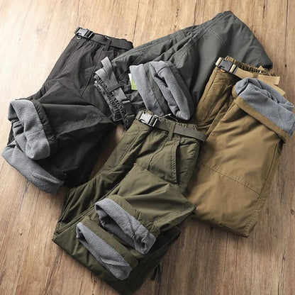 Calças Masculinas de Caminhada ao Ar Livre em Fleece Engrossado Corta-Vento Impermeável Soft Shell Reta Calças de Trabalho Resistentes ao Frio e Quentes