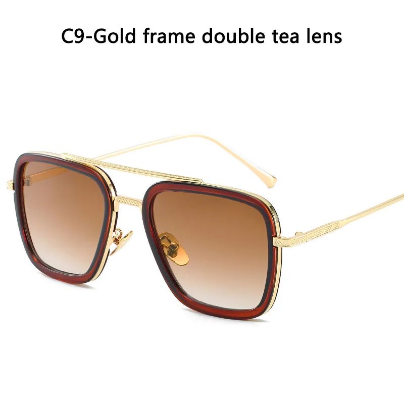 Óculos de Sol da Moda Armação Quadrada Estilo Tony Stark Óculos de Sol Feminino Masculino Quadrado Grife Óculos Retrô Masculino Iron