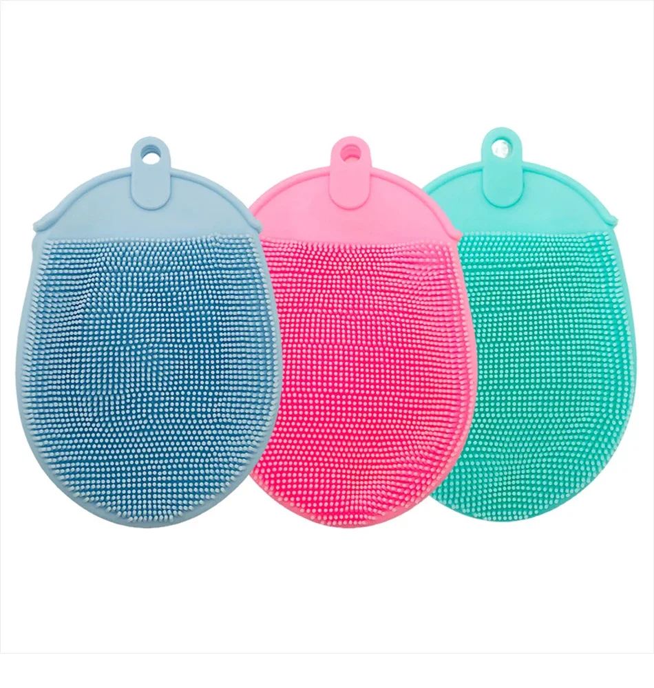 1 unidade de escova de massagem de silicone com gancho macio, esfoliante, luvas de banho, escova de limpeza para bebês, esfoliante de banho, removedor de bolhas