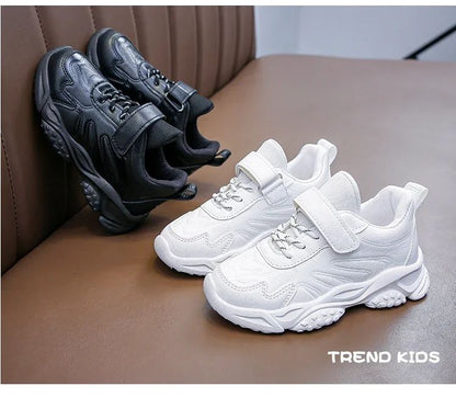 Children White Running Shoes Kids Fashion Sneakers PU Soft Breatheable Comfortable Boys Girls School Sports Shoes Size 26-37