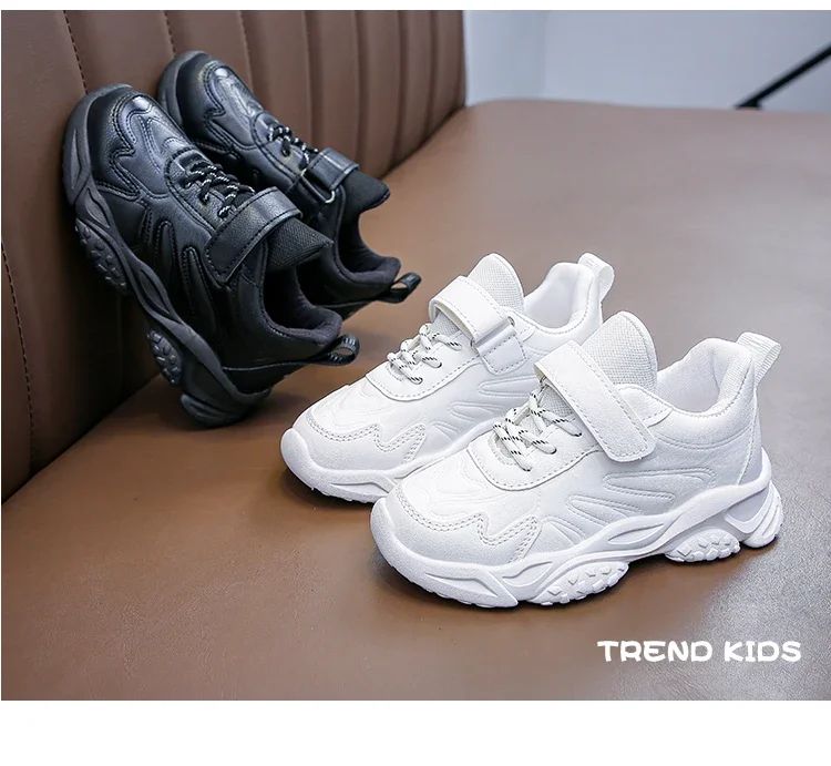 Children White Running Shoes Kids Fashion Sneakers PU Soft Breatheable Comfortable Boys Girls School Sports Shoes Size 26-37